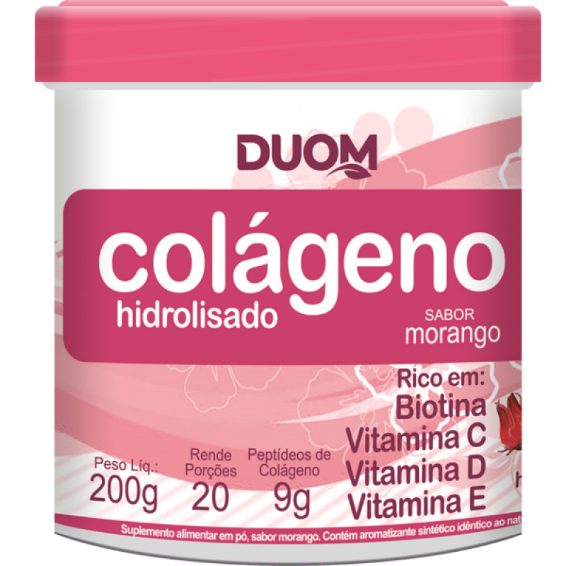 Colágeno Hidrolisado com Vitamina C e Hibisco Sabor Morango 200g 
